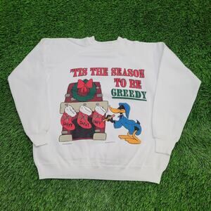 Vintage Daffy-Duck Sweatshirt Womens Large 23x23 Christmas